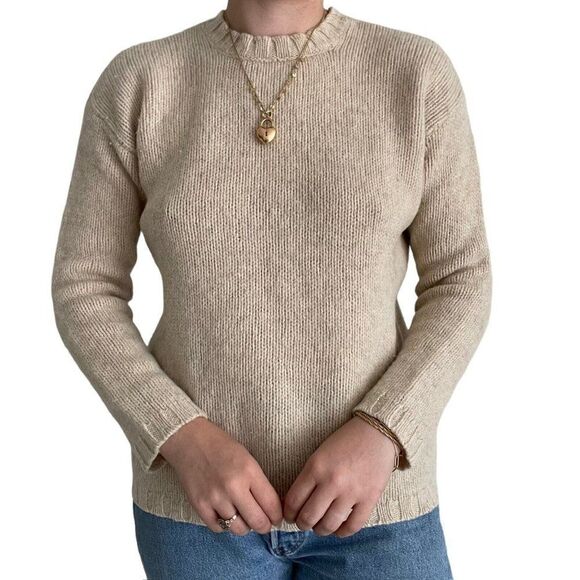Vintage J. Crew Womens Cream 100% Wool Preppy Crewneck Sweater Sz S - Picture 8 of 8